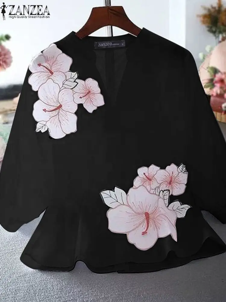 Zanzea Dames Bloemenprint Blouse Vintage Halve Mouw V-Hals Tuniek Tops Zomer Elegant Getailleerd Blusa Casual Losse Bohemian Shirt