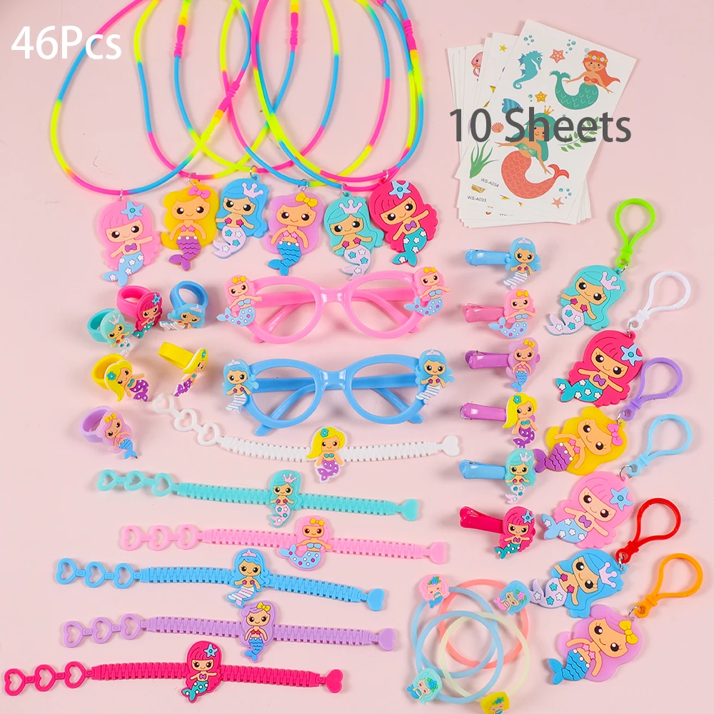 46Pcs Kawaii Mermaid Party Favors for kids Birthday Pinata Filler Gift Mermaid Bracelet Glasses Hairpin Necklace Baby Shower Toy