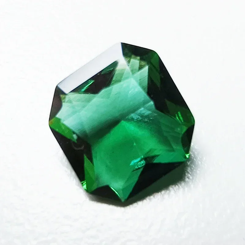 Lab Grown Zambian Emeralds Square No Corners Hydrothermal Hand Cutting with Cracks Inclusions Inside Selectable AGL Certificate