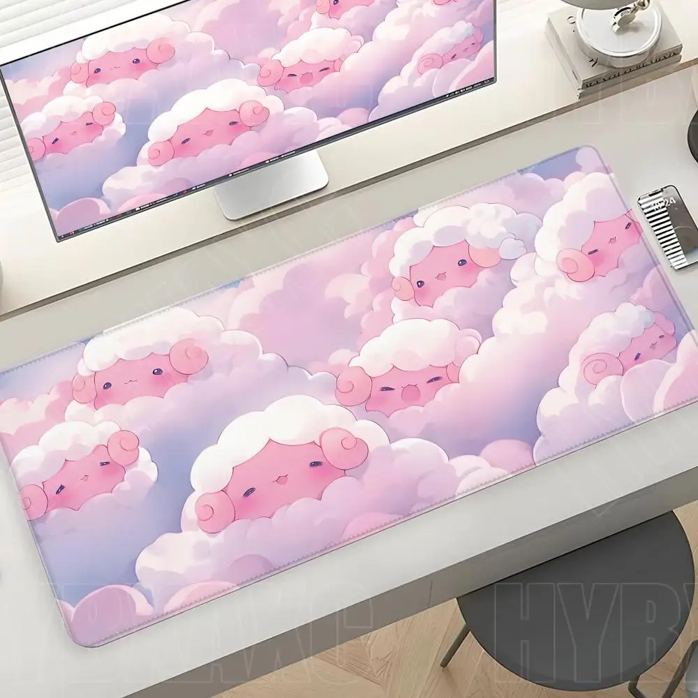 

Розовый Kawaii аниме овцы коврик для мыши большой милый розовый облако ПК компьютерные игровые аксессуары настольный коврик 900x400 геймерский коврик для мыши