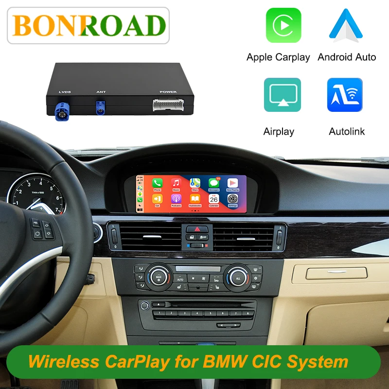 BONROAD Decoder Box For BMW 3/5 Serie E60 E61 E90 E92 X1 E84 X3 F25 X4 F26 X5 E70 X6 E71 F10 F01 F07 CIC System Support Wireless Carplay Android Auto Mirror Link Navigation Airplay