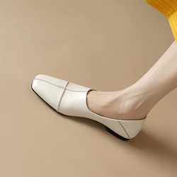 Cow Leather Square Toe Women Low heel Casual Loafers Women Shoe Without Heel 2024 Spring Autumn Mules Woman Simple White Shoes