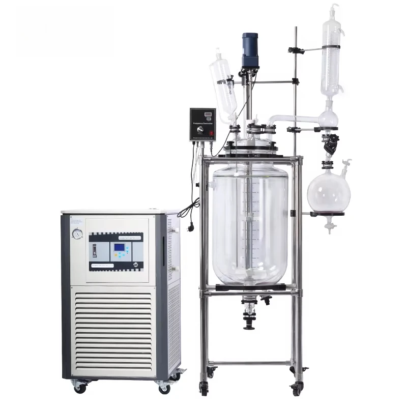500mL 1L 5L 10L 20L 50L 100L 200L Lab Pilot Batch Vessel Agitator Tank Double Layer Jacketed Glass Reactor