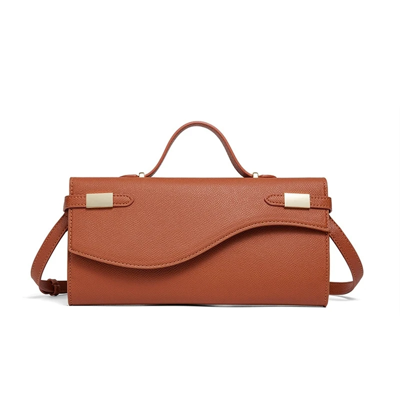 حقيبة يد صغيرة بسيطة على الموضة الكورية، حقيبة كتف مفردة مربعة الشكل كاجوال أنيقة وملمس راحة اليد باللون البني #1