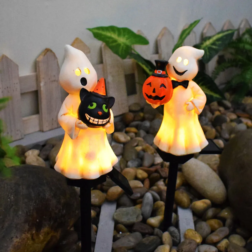 Luz de caminho de fantasmas de Halloween ao ar livre à prova d'água luz solar de estaca de abóbora de Halloween para iluminação de passarela de gramado de Halloween