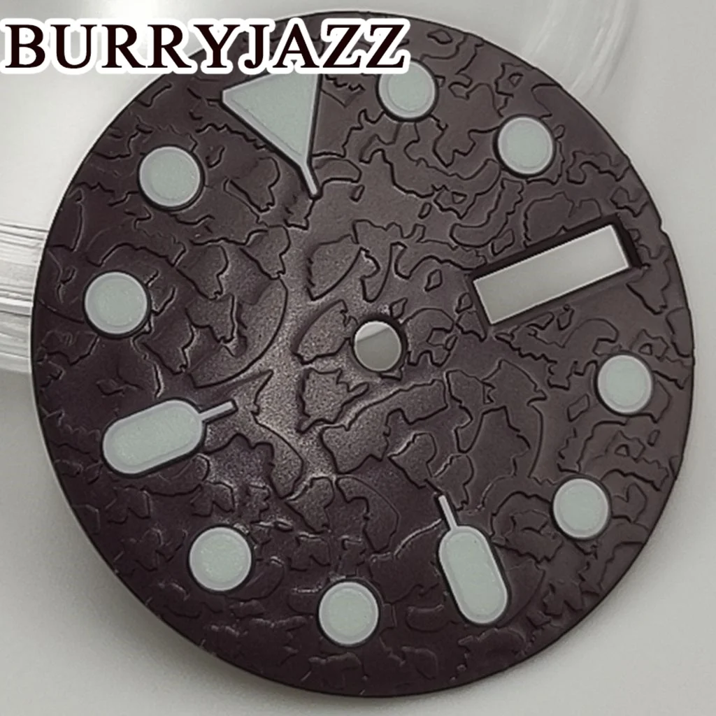 BURRYJAZZ 28.5mmNo Logo NH36 Watch Dials Brown Dial Green Luminous Fit 3 O'clock 3.8 O'clock Case Crown