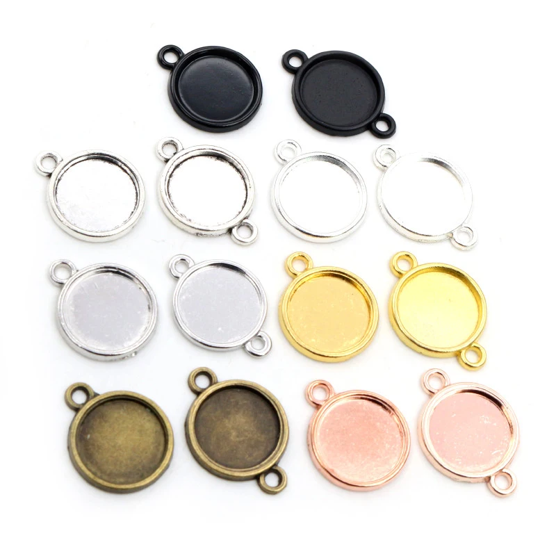 Base de cabujón colgante de doble cara chapada en 7 colores, colgante clásico de 8mm, 10mm, 12mm, tamaño interior