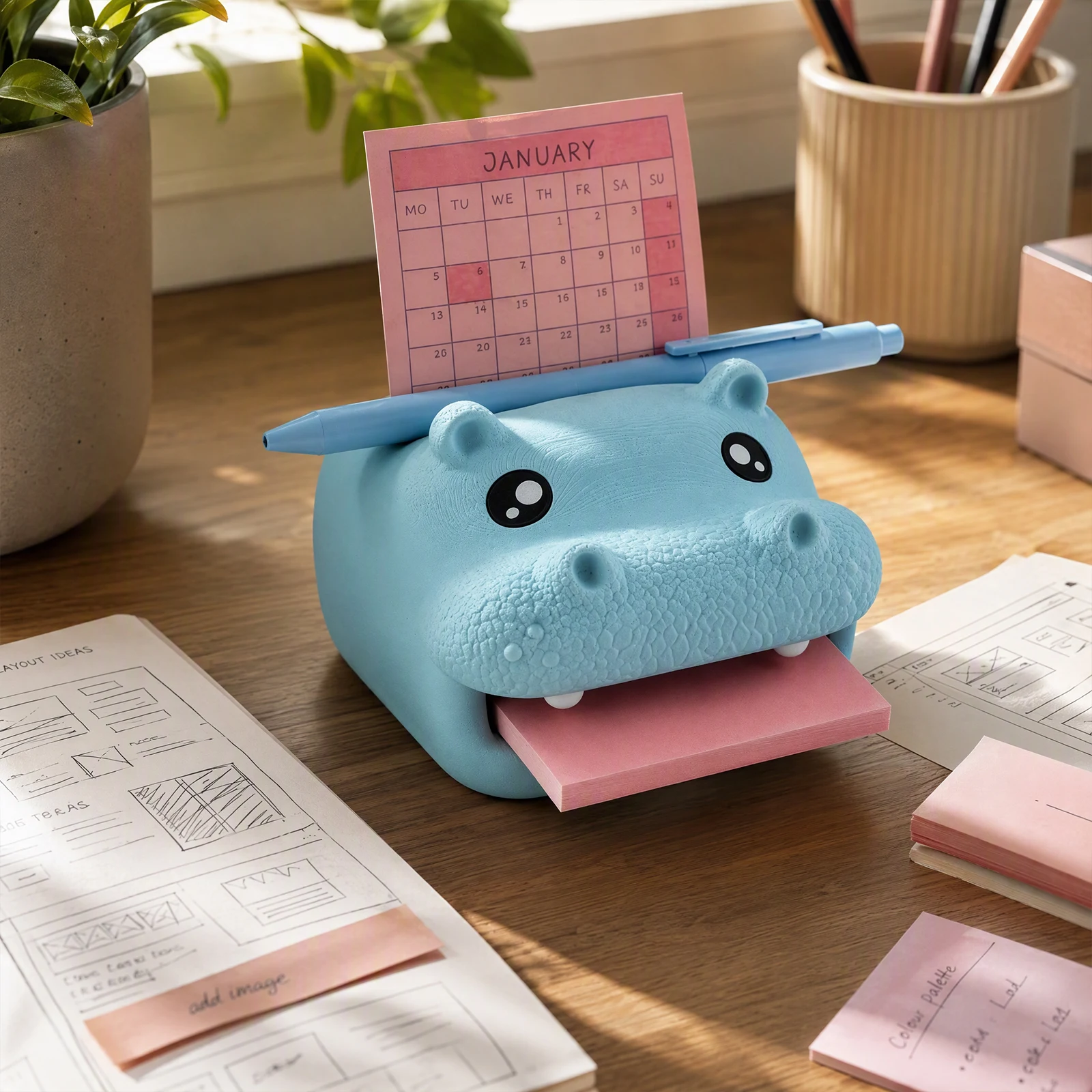 Cute Sticky Note Holder Animal Desk Organizer Frog Design 3x3 Notes Pen Holder Office