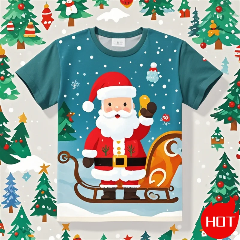 2024 Christmas Fashion Santa Claus 3D Print T Shirt Xmas Christmas Trees Graphic T-shirts Male Funny Streetwear Tee Shirts 6XL