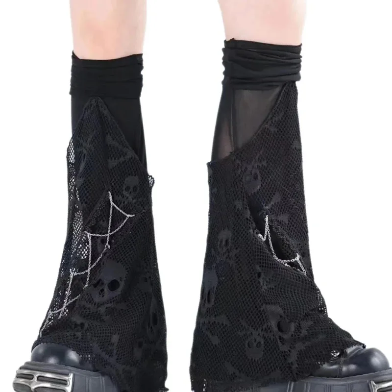 Punk Mesh Over Knee Leg Warmer Harajuku Gothic Hollowed Skull Fishnet Leg Cover