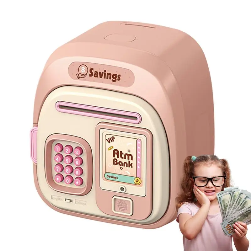 Kids ATM Bank Machine Real Money Electronic Money Bank With Password Lock Large Coin Counting Bank Cute Tabletop Bank Toy Saving