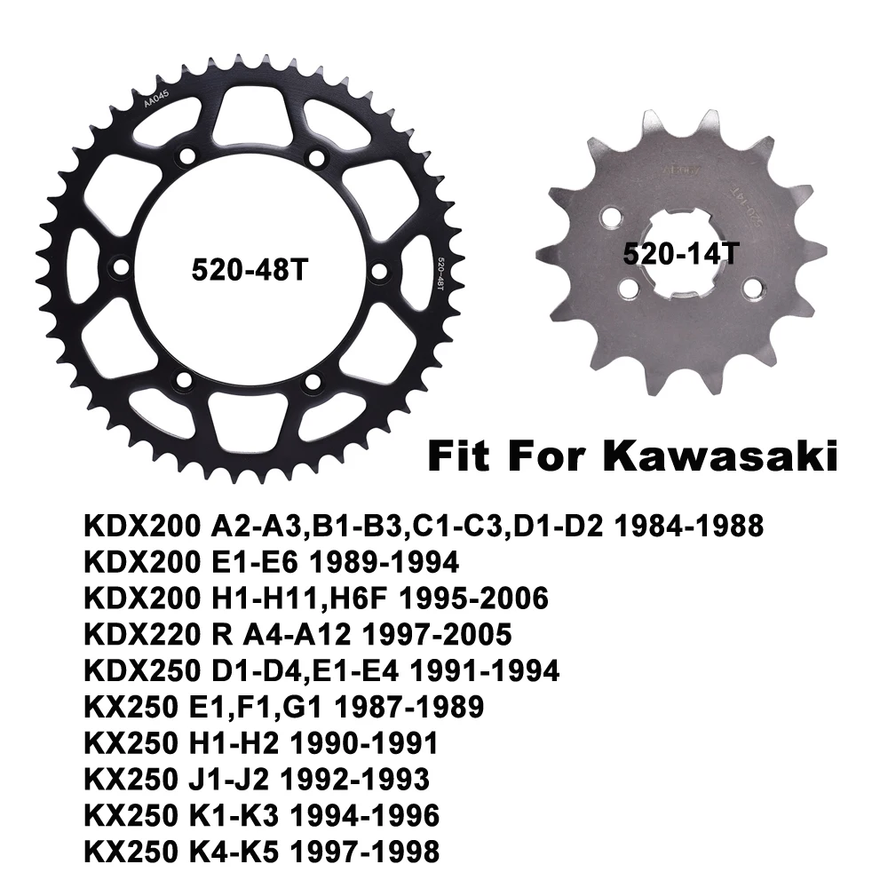 520 48T 14T Motorcycle Rear Sprockets for Kawasaki KDX 200 KDX200 E1-E6 H1-H11 95-06 KDX220 R KDX250 KDX 250 KX250 J1-J2 K1-K3