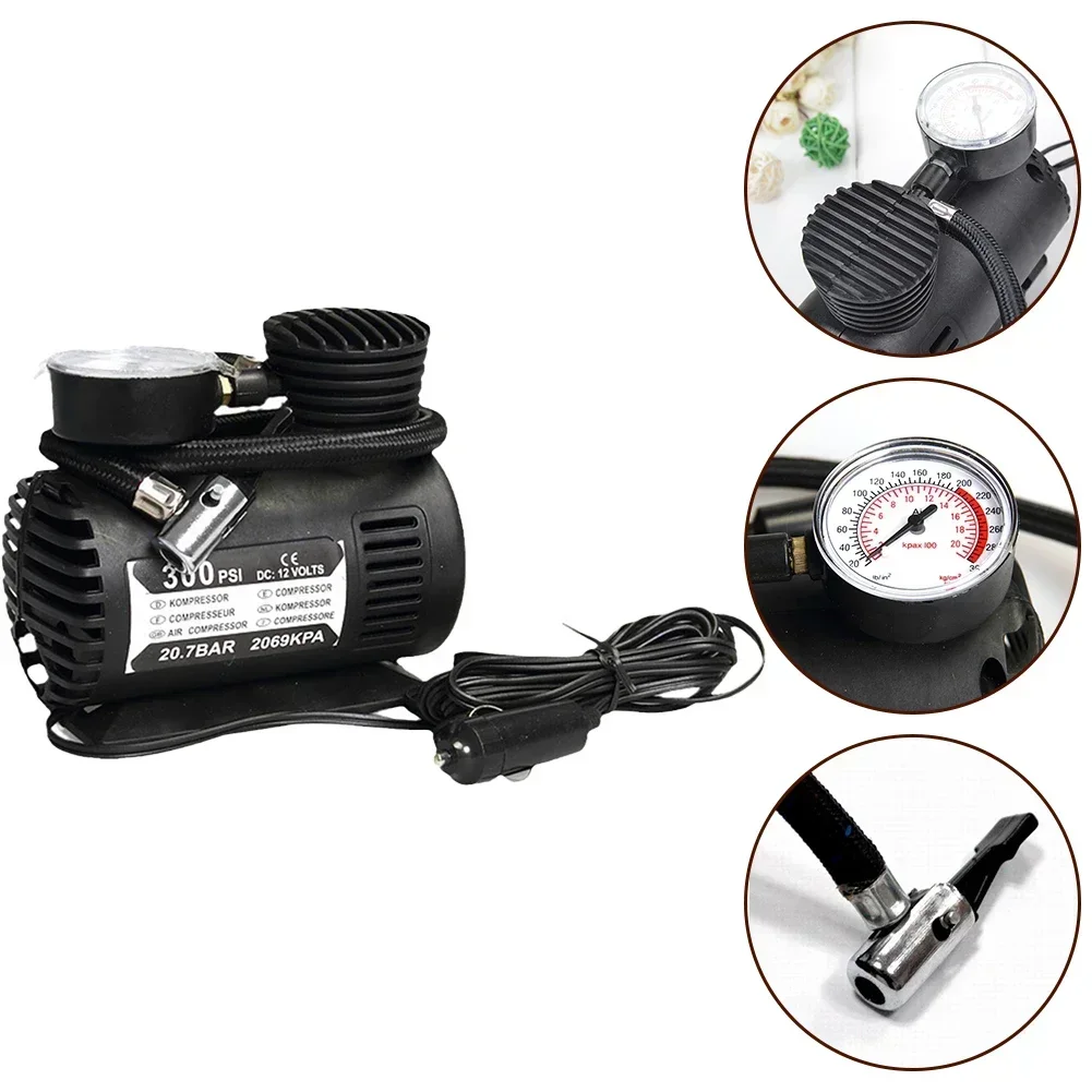 Portable 12V 300psi Air Compressor Pump Tire Inflator Car Motorcycle Bicycle Tire Vehicle Accessories