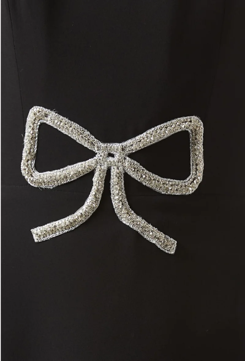 Op maat gemaakte Sparkle Jersey Plooi Strik Strass Galajurk A-lijn Mouwloze Lange Avondjurken Op maat gemaakte Gelegenheidsjurken Casual