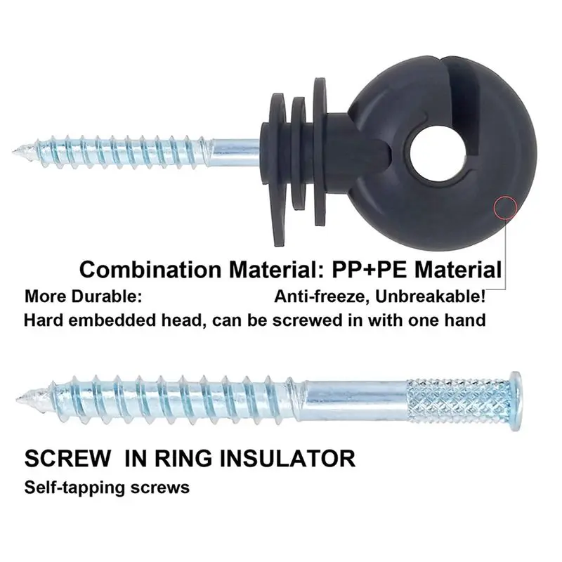 Y50A-Electric Fence Insulator Screw-In Insulator Fence Ring Post Wooden Post Insulator With Insulator Socket Tool, 100PCS