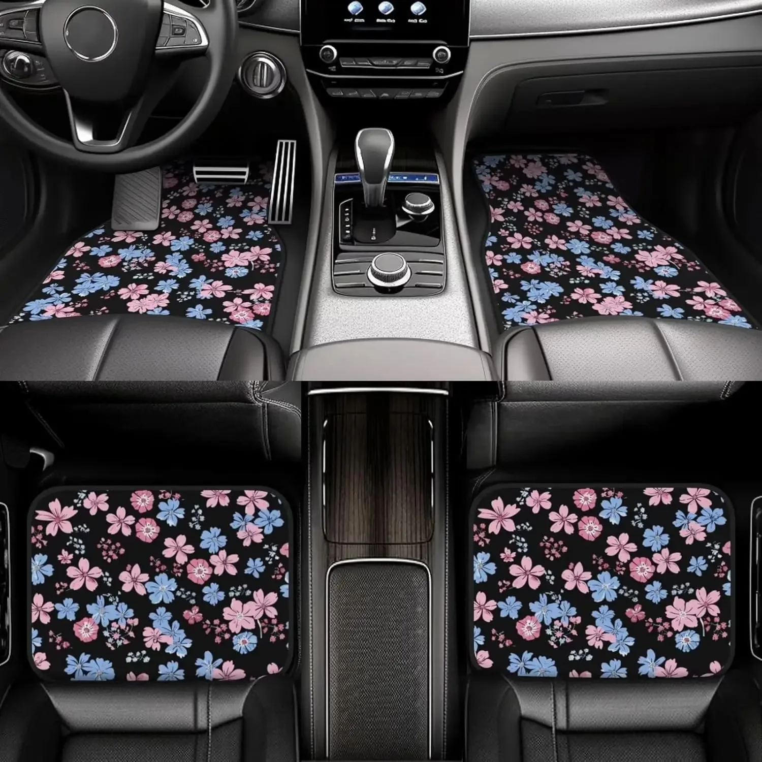 

Floral Print Car Floor Mats Cute Flower Front Rear Seat Floor Rugs Carpets Full Set Auto Interior Accessories Decor gift