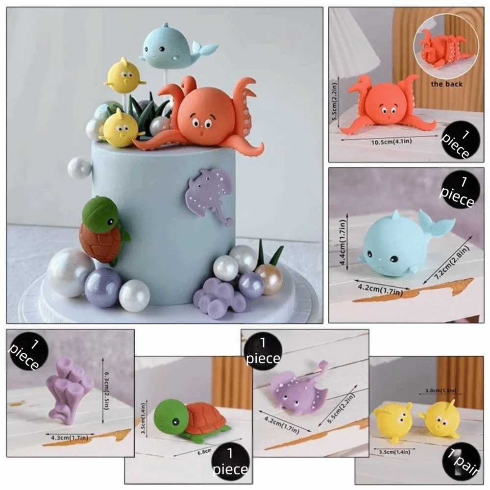 Décoration de gâteau en PVC mignonne sur le thème de la mer : animaux marins, dauphins, poulpes, cadeau pour enfant