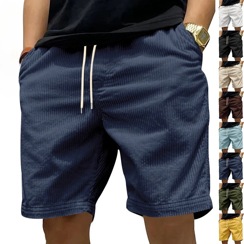 

Лето 2025 г., новые универсальные однотонные мужские повседневные шорты, удобные тонкие мужские вельветовые средние брюки