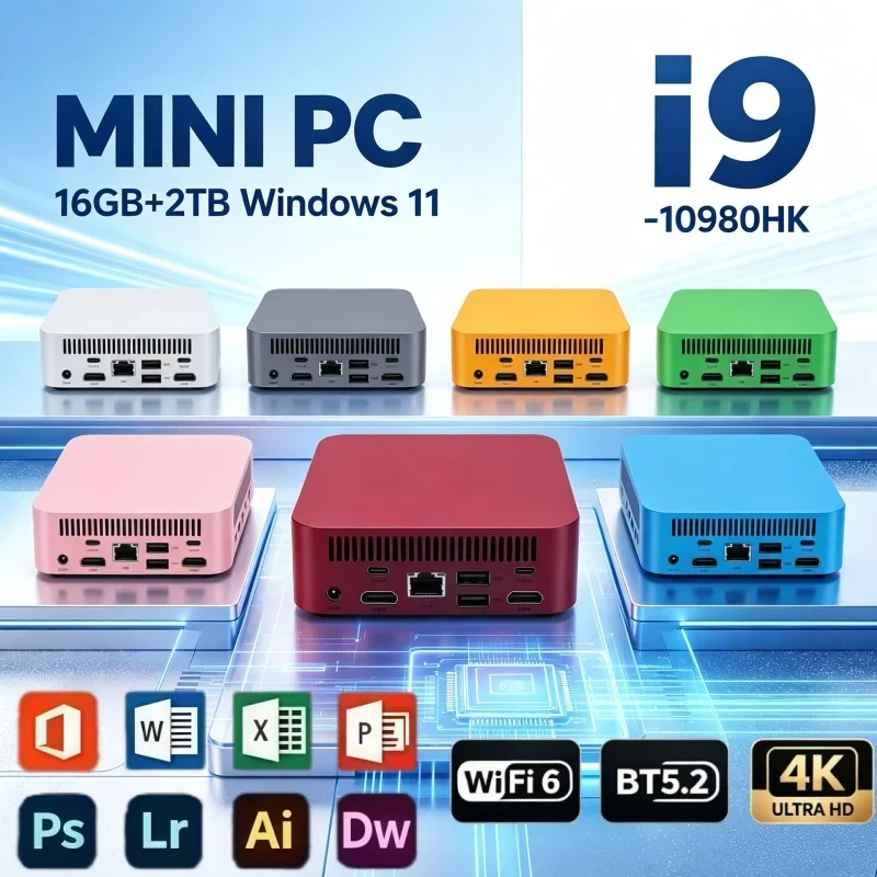 intel-core-i9-10980hk搭載、windows-11、16gb-ram、2tbストレージ、wi-fi-6、bluetooth-52、4k-hd対応のミニpc。日常業務やゲームに最適な小型デスクトップ。