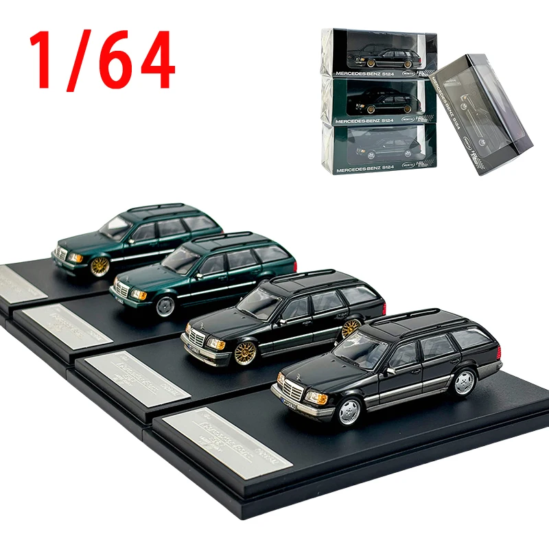 Diecast 1/64 Scale Mercedes Benz E300 S124 Crock Wagon Alloy Mercedes Benz E300 S124SUV Car Model Bring a Bike Classic Display