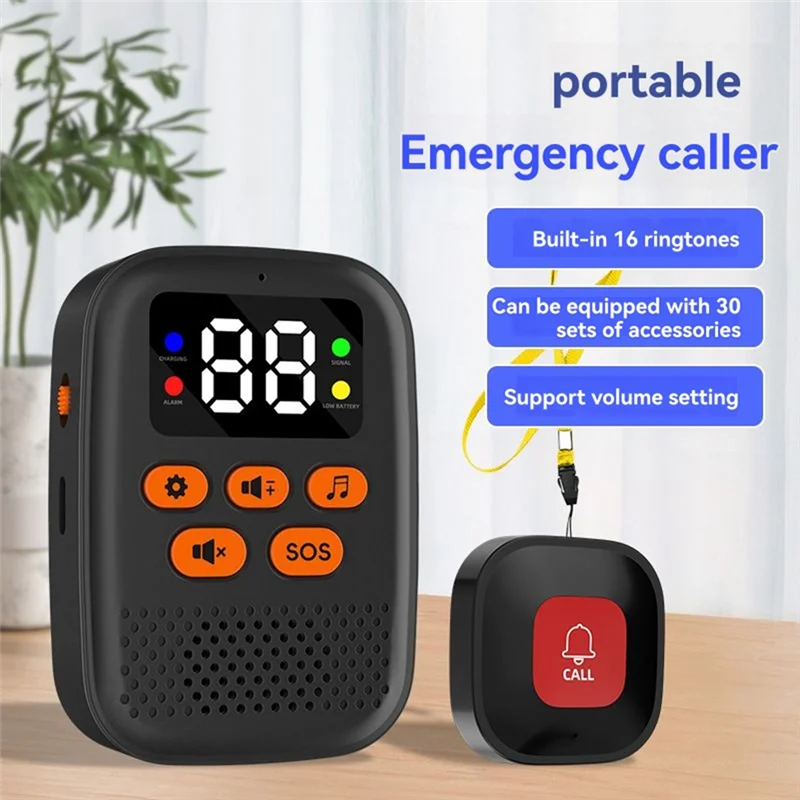 Wireless Caregiver Call Button SOS Emergency Monitor With Vibration, Personal Caregiver Pager For Elderly Caren01r