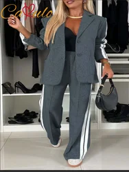 2024 Autumn And Winter New Long Sleeves Suit Women's Suit Fashion Pimp Stitching Pants Pocket Female Office Blazer 2 Piece Set