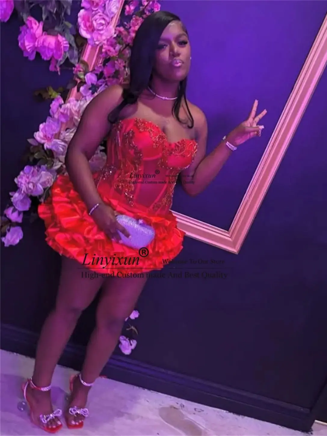 Vestido corto de fiesta con cristales brillantes, vestido de fiesta de graduación fruncido con apliques de cuentas sexys, Mini vestidos de fiesta personalizados
