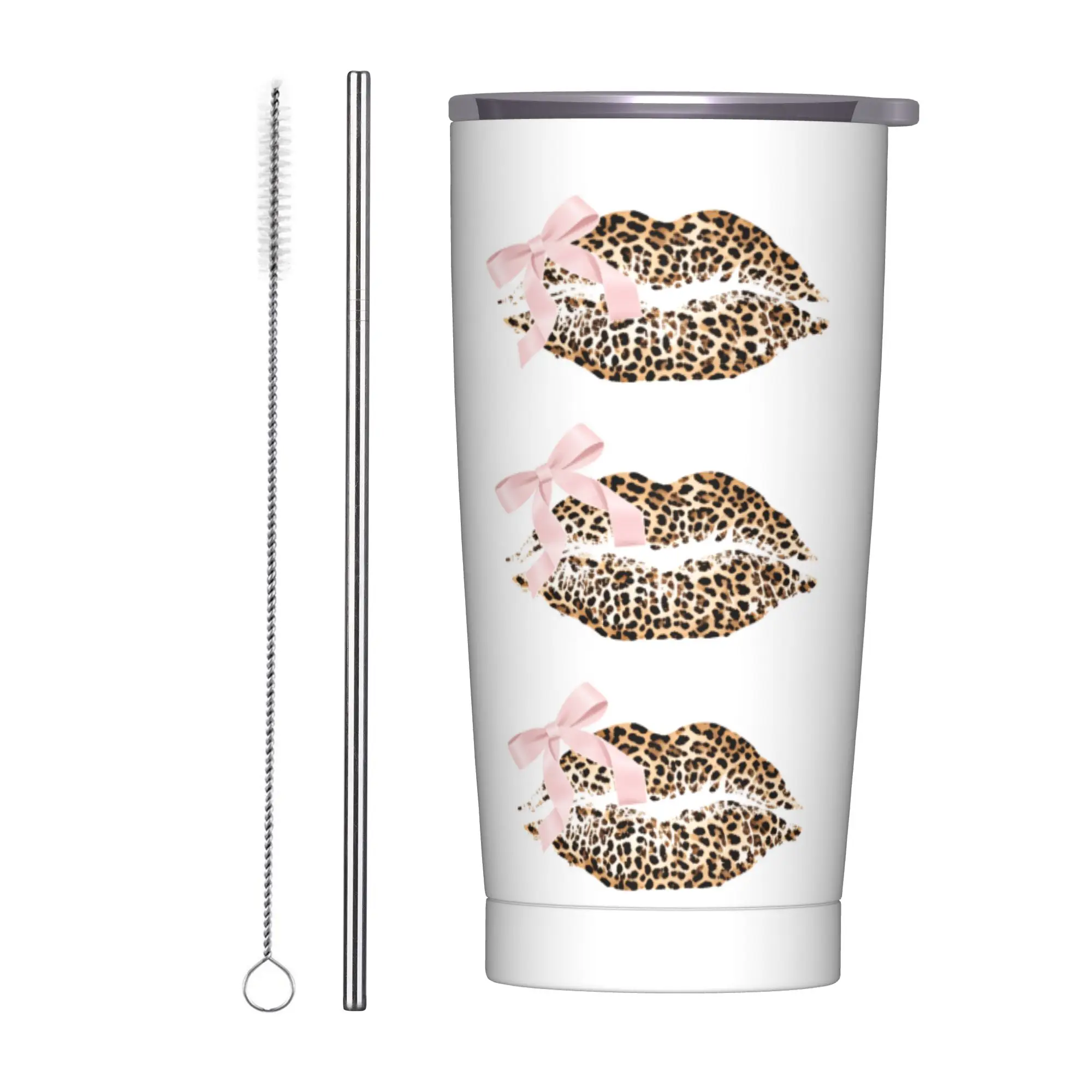 Leopard & Card Print Tumbler  Cold Drink Heat Preservation Stainless Steel Thermal Mug Design Car Mugs,