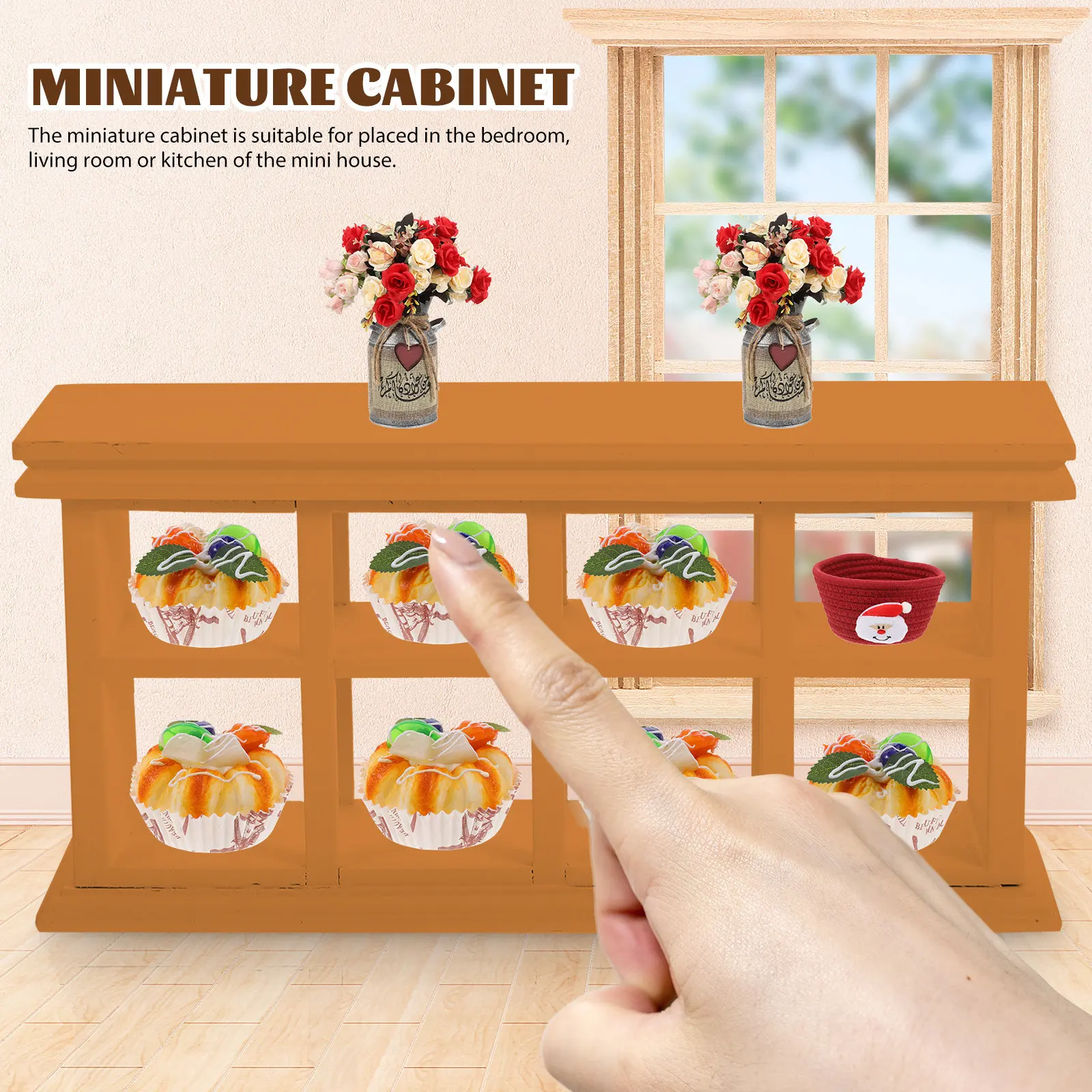 

Mini Cake Cabinet Miniature Furniture Craft Lightweight Delicate Mini House Accessories Small Wooden Display Cabinet Decor