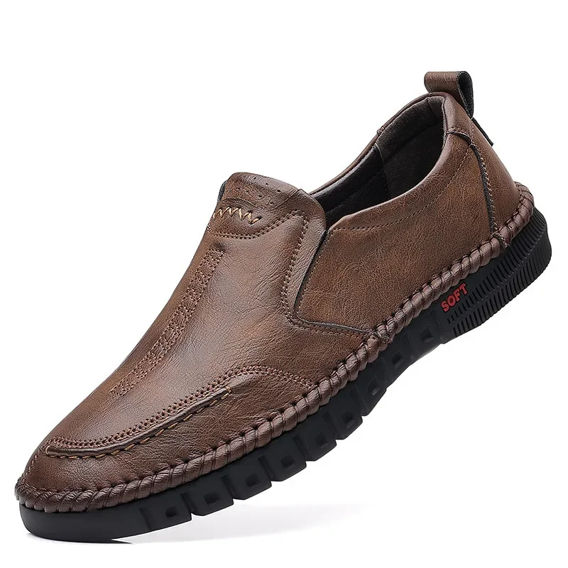 Zapatos de cuero informales de negocios para hombre, mocasines transpirables, cómodos, zapatillas de verano