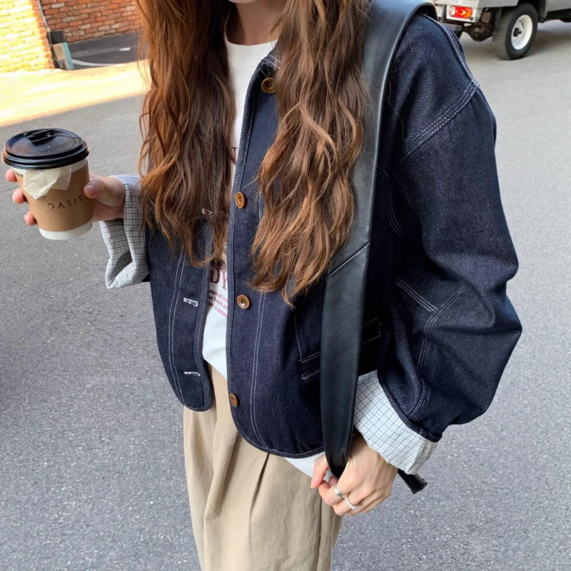 الكورية نمط مخطط الكفة بدوره إلى أسفل طوق المرأة ربيع جديد تصميم تحسس صغيرتي تنوعا الأعلى #1