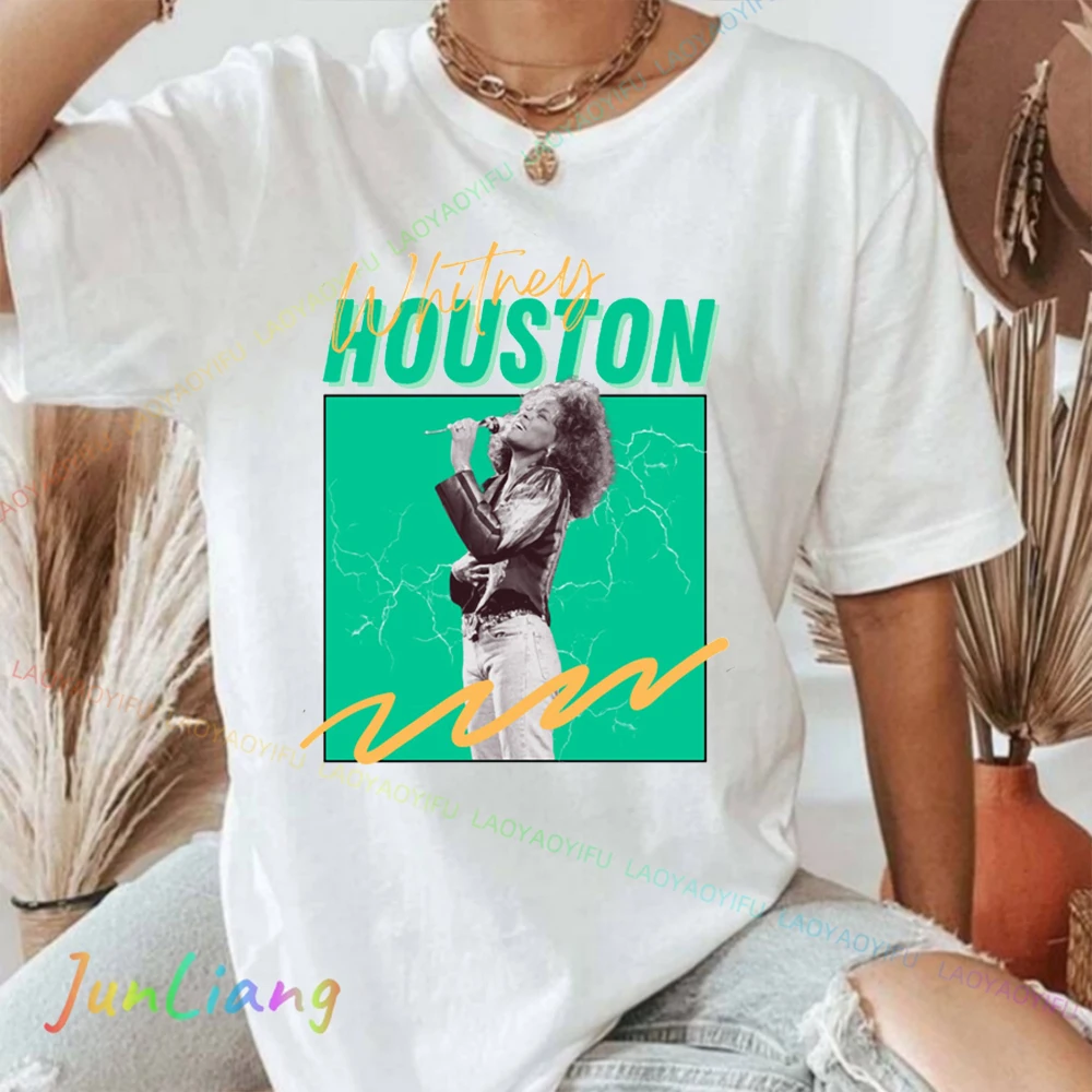T-shirt unisexe à manches courtes imprimé Whitney Houston, vêtements confortables et respirants, vêtements Y2K, 100% coton, vêtements originaux pour hommes
