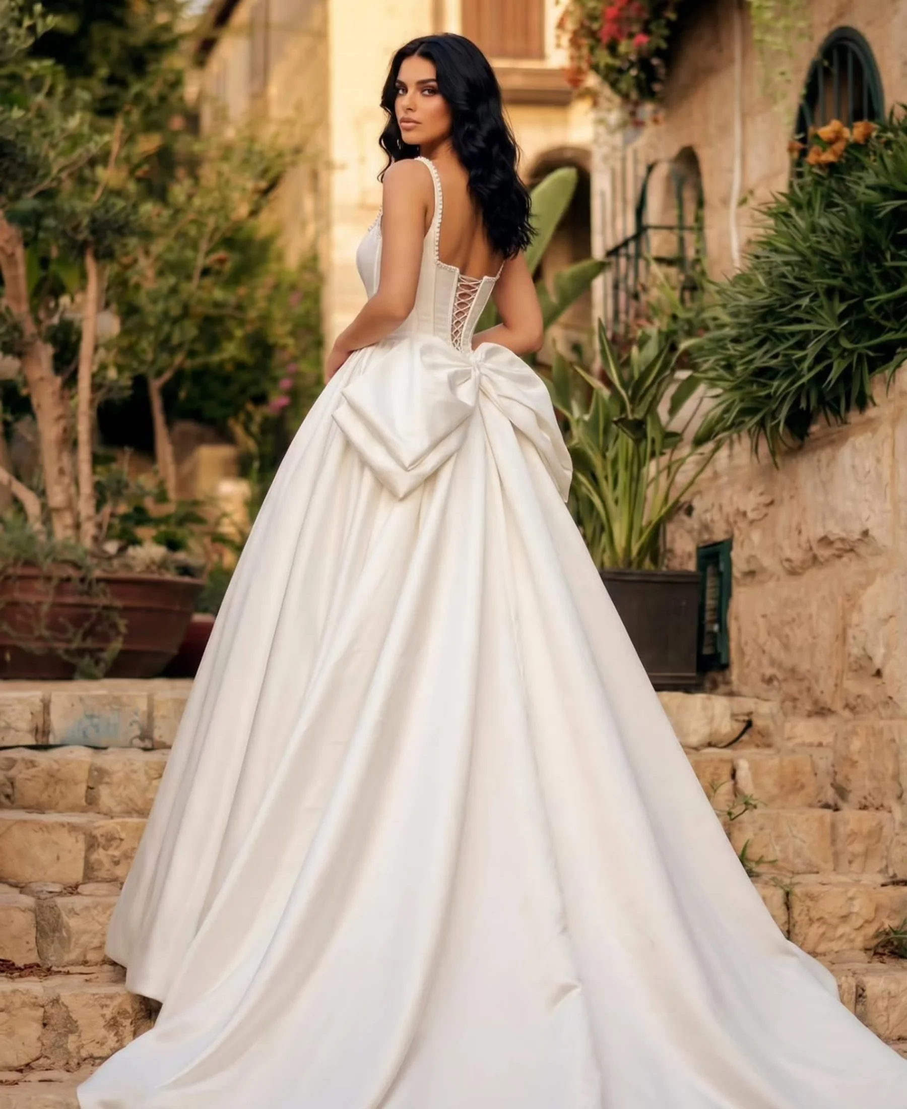 Sleeveless A-Line WeddingDress Square Collar Fashion Princess Customized Bride Gown Party Vestido De Novia