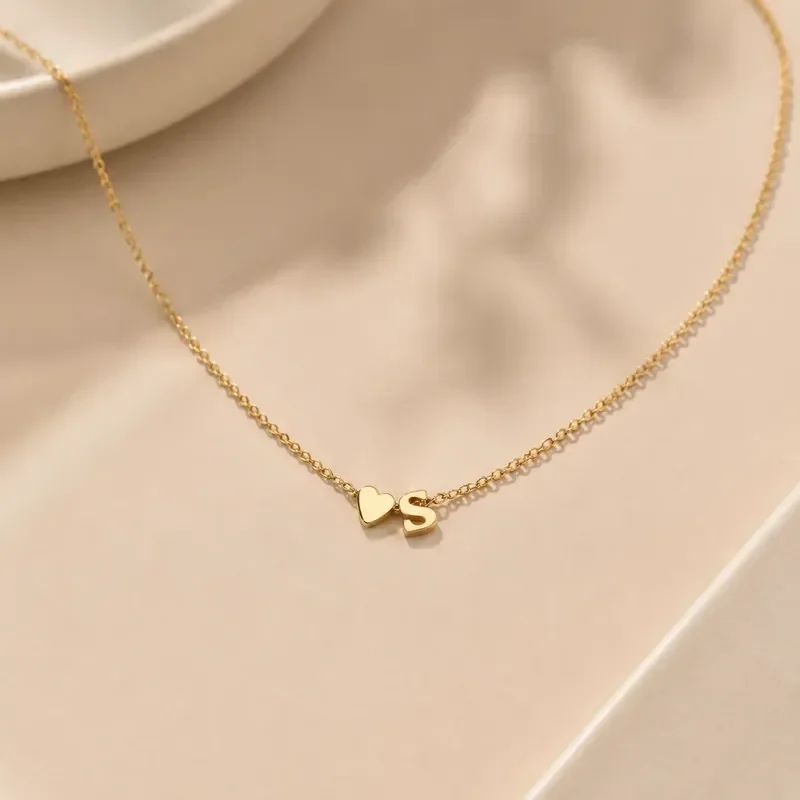 

layered necklace SUMENG Fashion Tiny Heart Dainty Initial Necklace Gold Silver Color Letter Name stainless steel necklace
