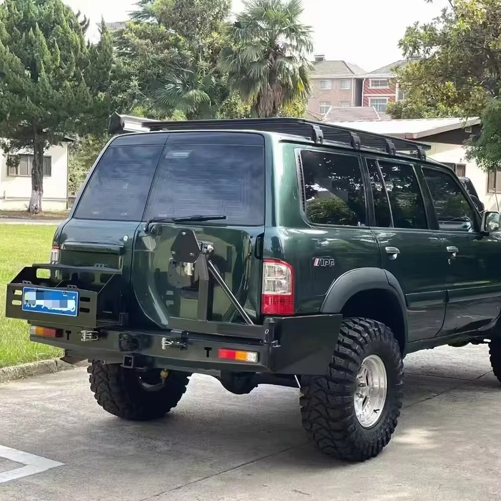 4x4 Offroad SUV Car Overland Camping Car Protect Bar Rear Bumper Y61 2005+ Steel Frame With Jerry Can And Tyre Mount Stand