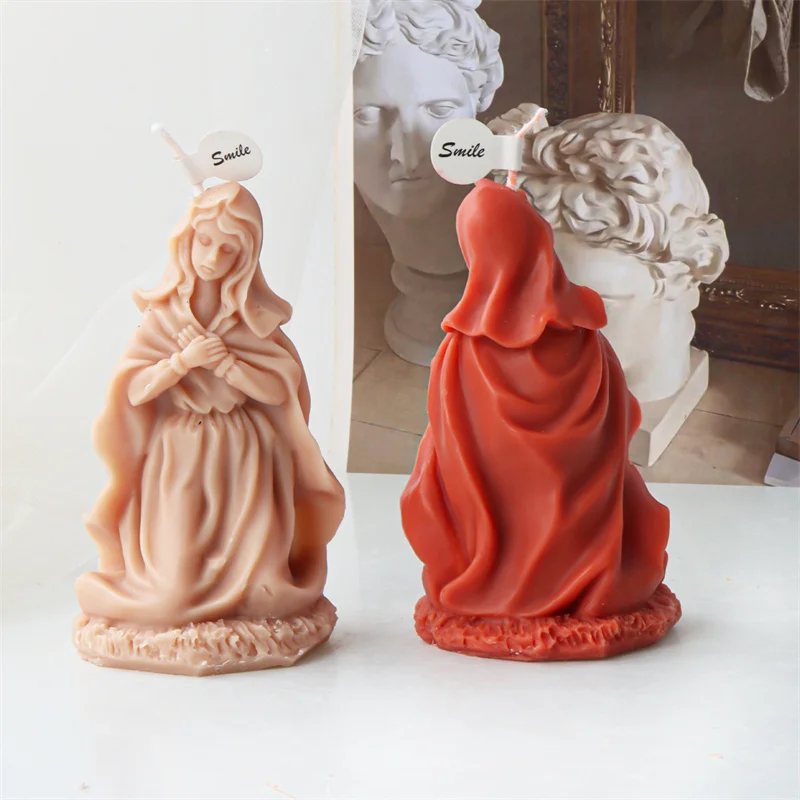 Silicone Religious Praying Holy Virgin Mary Sculpture Casting Mold Blessing Mama Mary Godmother Female Deity Aroma Candle Molds