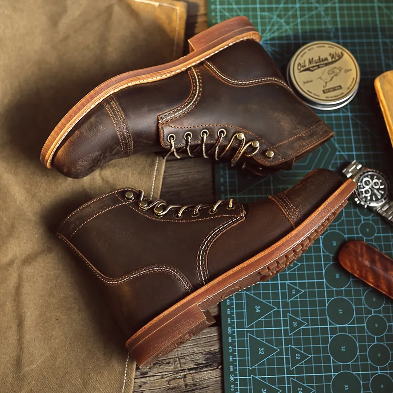 Men Ankle Boots Retro Handmade Design Genuine Leather Work Boots Men Fashion Lace Up High Quality Men's Western Tooling Boots