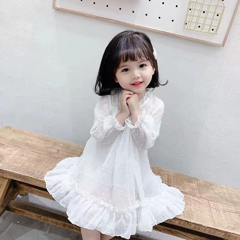 Spring Autumn Girl White Dress Princess Dress Foreign Style Baby Girl Fairy Long-sleeved dress gauze dress tutu dress