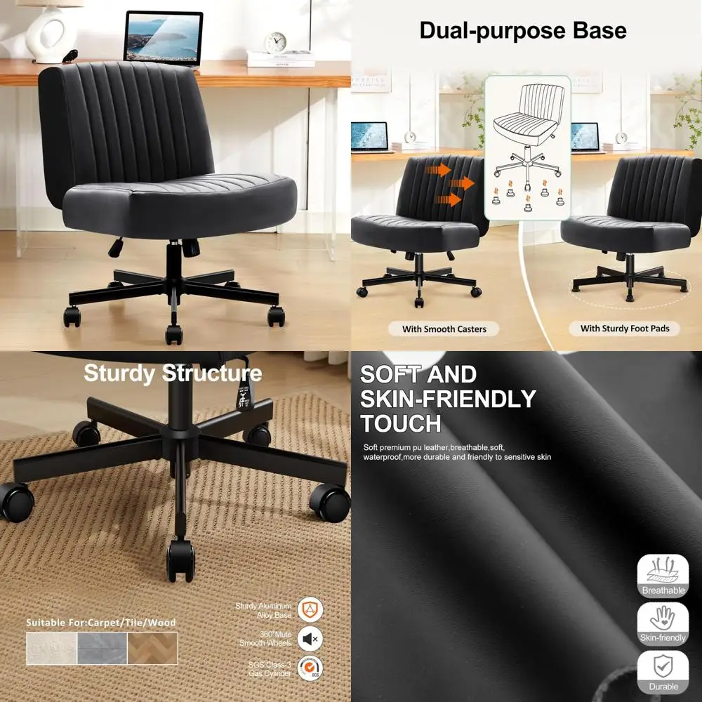 

Leather Padded Cross-Legged Office Chair with Pocket Spring Cushion and Swivel Wheels
