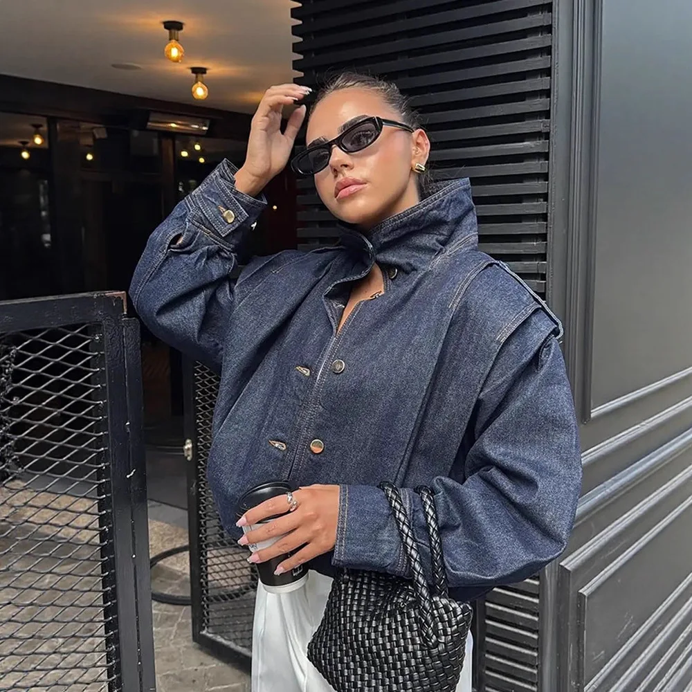 

Women's Autumn Winter Fashion Temperament Stand Collar Female Jacket Street Style Single Breasted Design Ladies Short Jacket