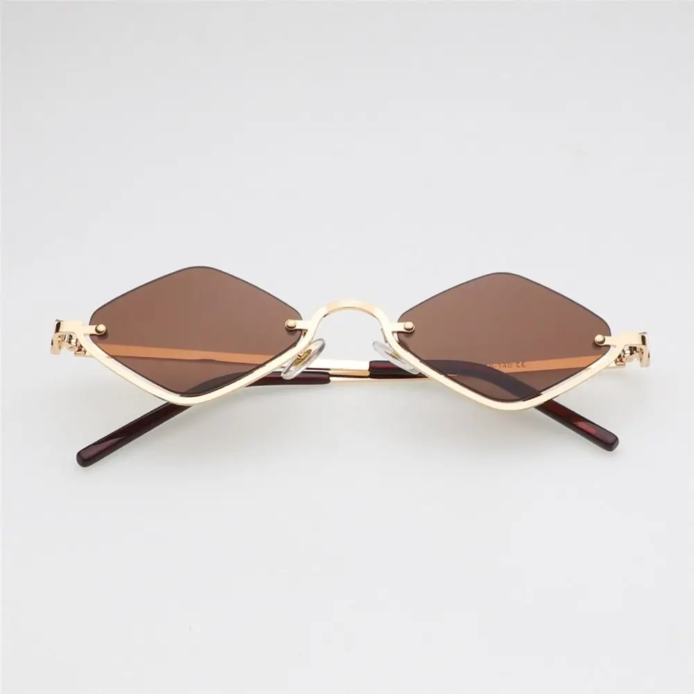 

Retro Diamond-Shaped Women's Sunglasses Metal Hip Hop Half Frame Sun Glasses Narrow Small Eyewear for Women & Men