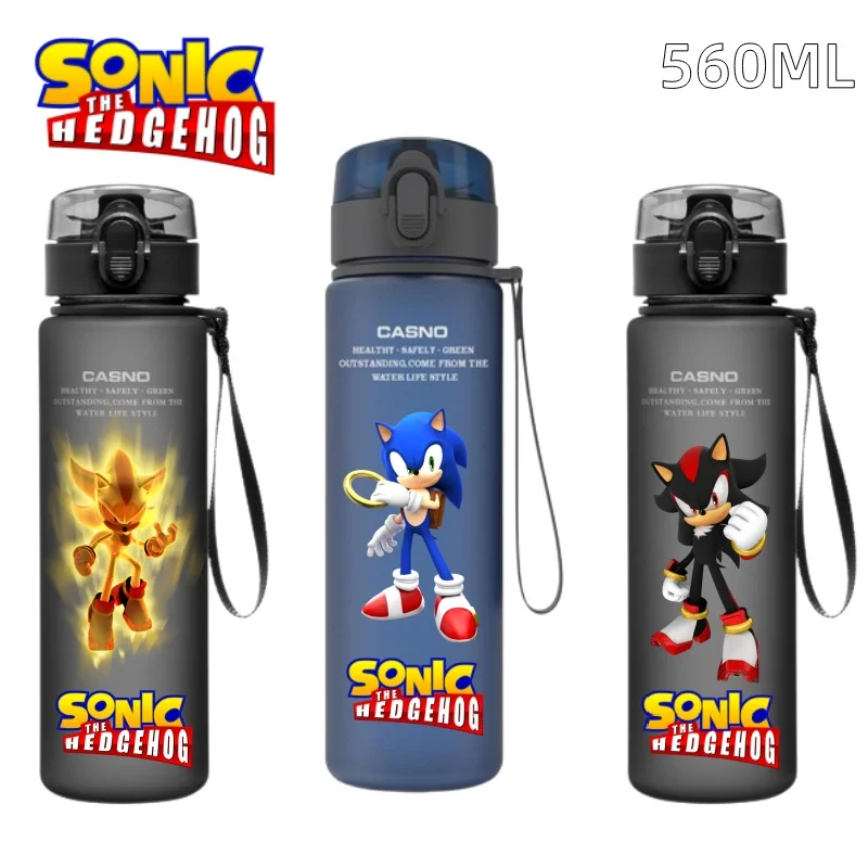 ใหม่ 560ML Sonic Hedgehog สีฟ้าพลาสติกสีดํารั่วกลางแจ้งแบบพกพากีฬาถ้วยน้ําของขวัญที่สวยงามสําหรับ Good Friends