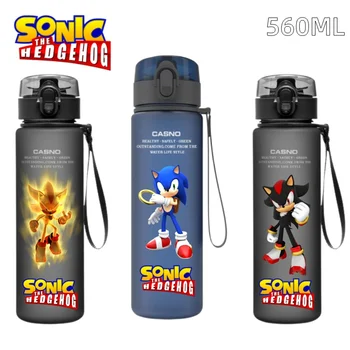 Novo 560ml sonic hedgehog azul preto plástico à prova de vazamento ao ar livre portátil viagem esportes copo água bonito presente para bons amigos