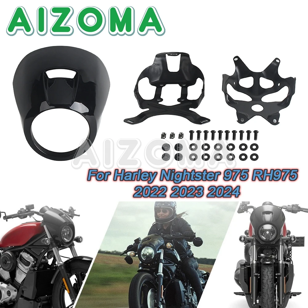 

Motorcycle Front Headlight Fairing Cover Front Cowl Head Light Mask Black For Harley Nightster 975 RH975 RH 975 2022 2023 2024