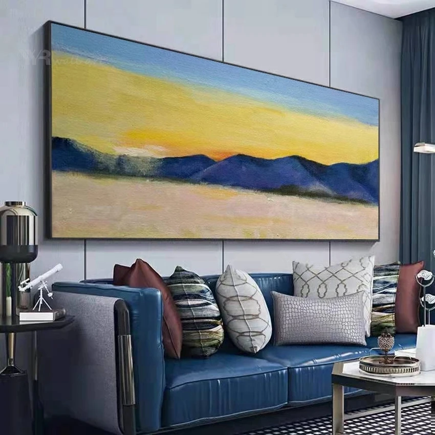 

High-Quality Mountain Landscape Abstract Painting, Handmade Canvas Oil Painting,Living Room Decor,Hotel Poster,Sofa Background