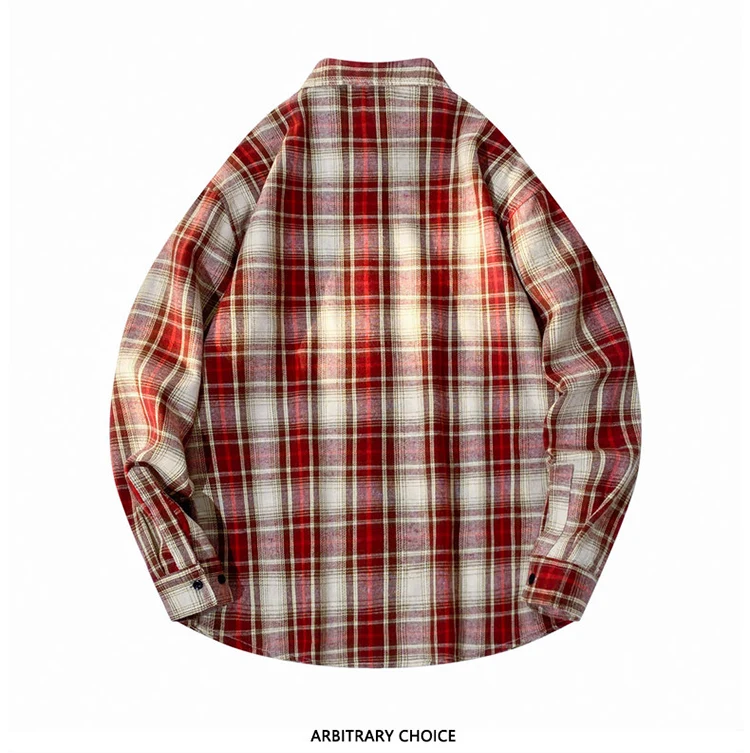Spring Men's Red Plaid Shirt, Blue Single-Button Collar Long-Sleeve Shirts, New 2026 Arrival.