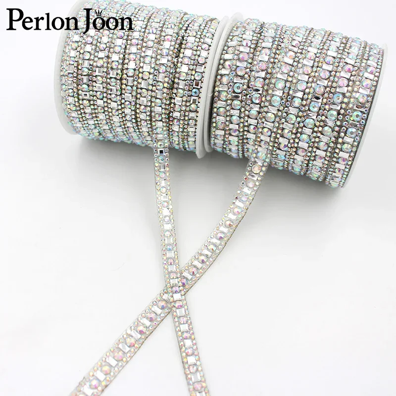 1yard hot fix AB color rhinestone white glass ribbon crystal rhinestone trim tape Party wedding decorative accessories TR131