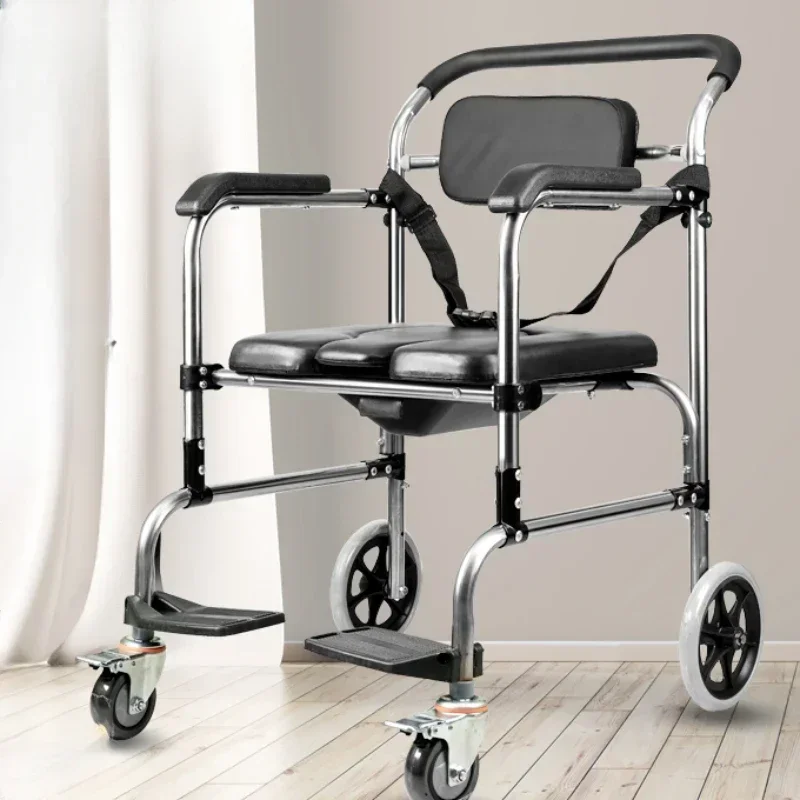 

Mobile Bath Chair Folding Stainless Steel Toilet Disabled Pregnant Women Seat with Wheels Wheeled Shower Foldable Toilet Chair