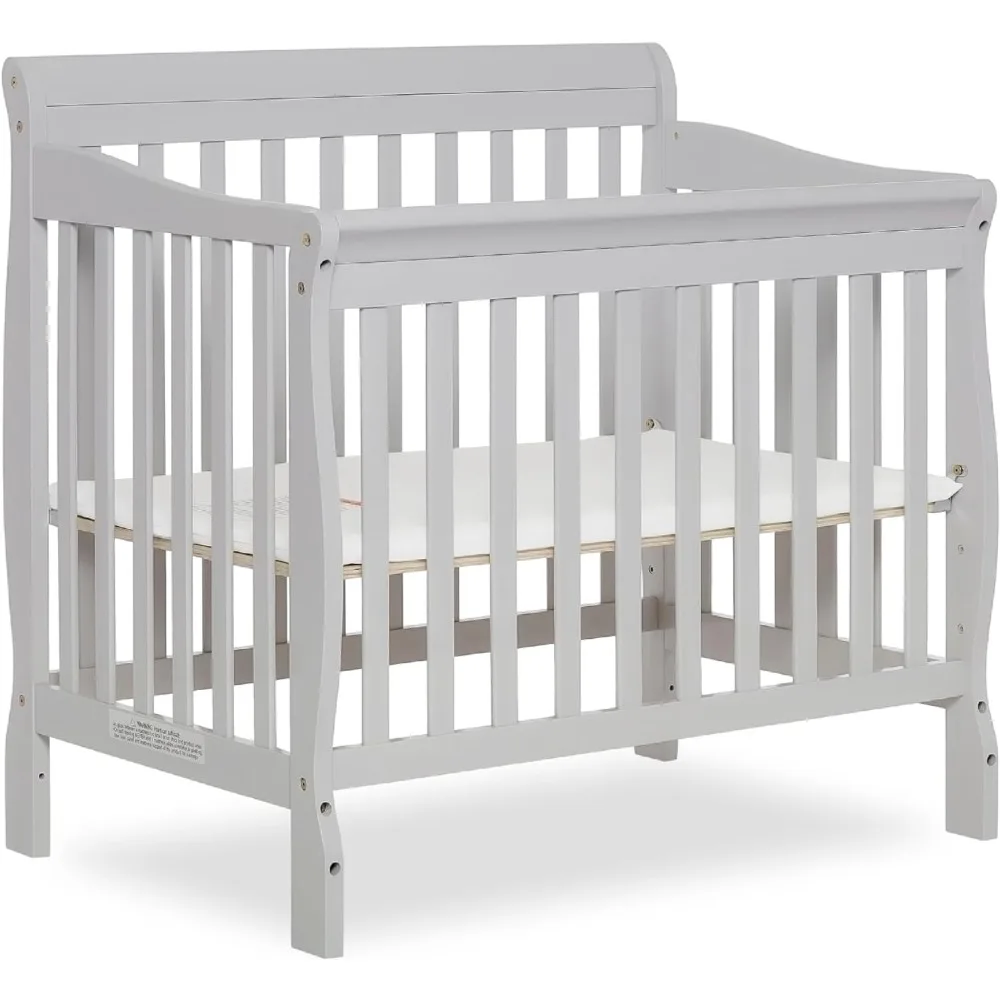 Aden 4-in-1 Convertible Mini Crib In Grey, Greenguard Gold Certified, Non-Toxic Finish, New Zealand Pinewood