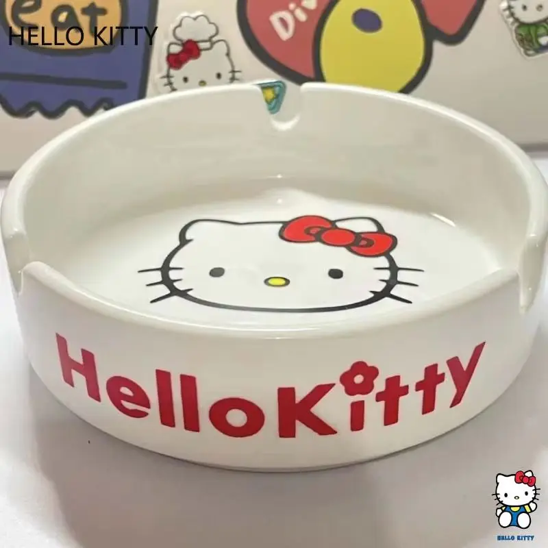 New Sanrio Hello Kitty Ceramic Ashtray Cute European Style Home Decor Minimalist Desktop Decoration For Boy Gift